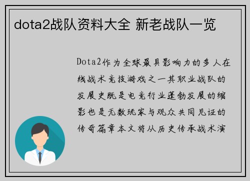dota2战队资料大全 新老战队一览