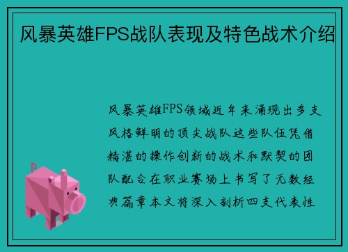 风暴英雄FPS战队表现及特色战术介绍