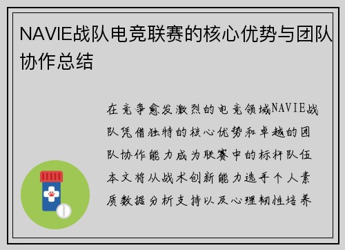 NAVIE战队电竞联赛的核心优势与团队协作总结