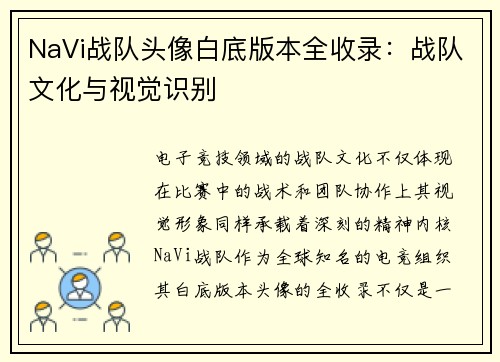 NaVi战队头像白底版本全收录：战队文化与视觉识别