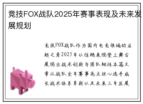 竞技FOX战队2025年赛事表现及未来发展规划